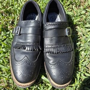 Men's Black Leather Kiltie Brogue Loafers with Buckle